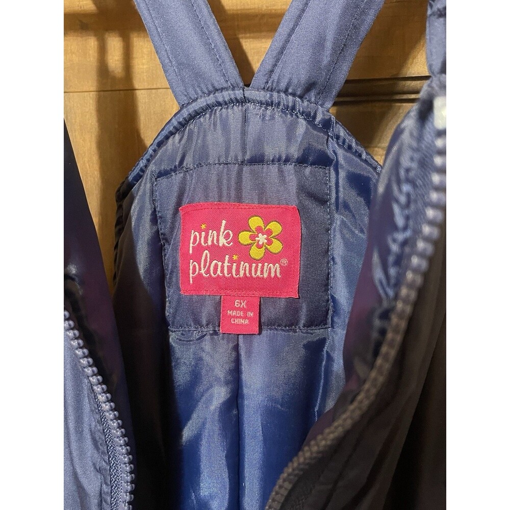 Pink Platinum snow bibs Blue With Flower Detail 6X - Picture 5 of 5